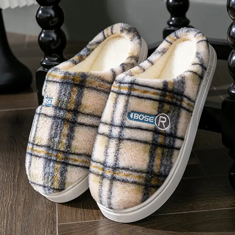 Women Plaid Cotton Slippers Winter Warm Indoor - Image 4