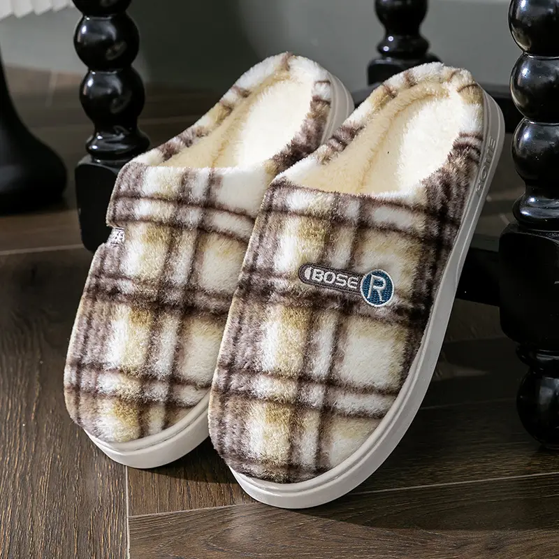 Women Plaid Cotton Slippers Winter Warm Indoor - Image 5