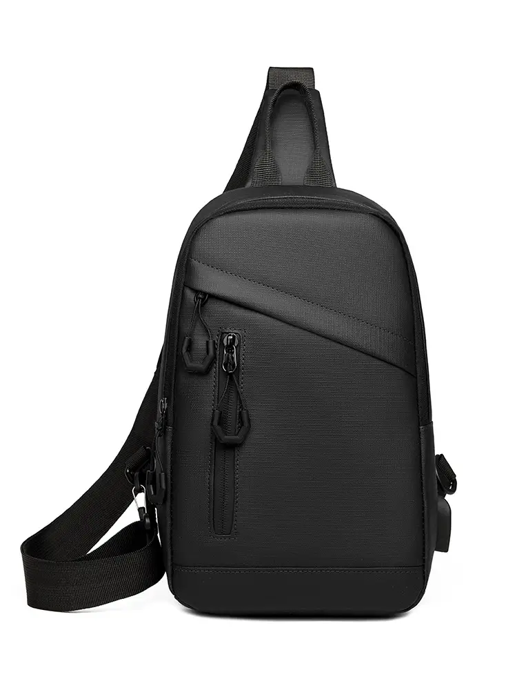 Men's Large Capacity Leather Film Crossbody Bag Black Blue - Image 8