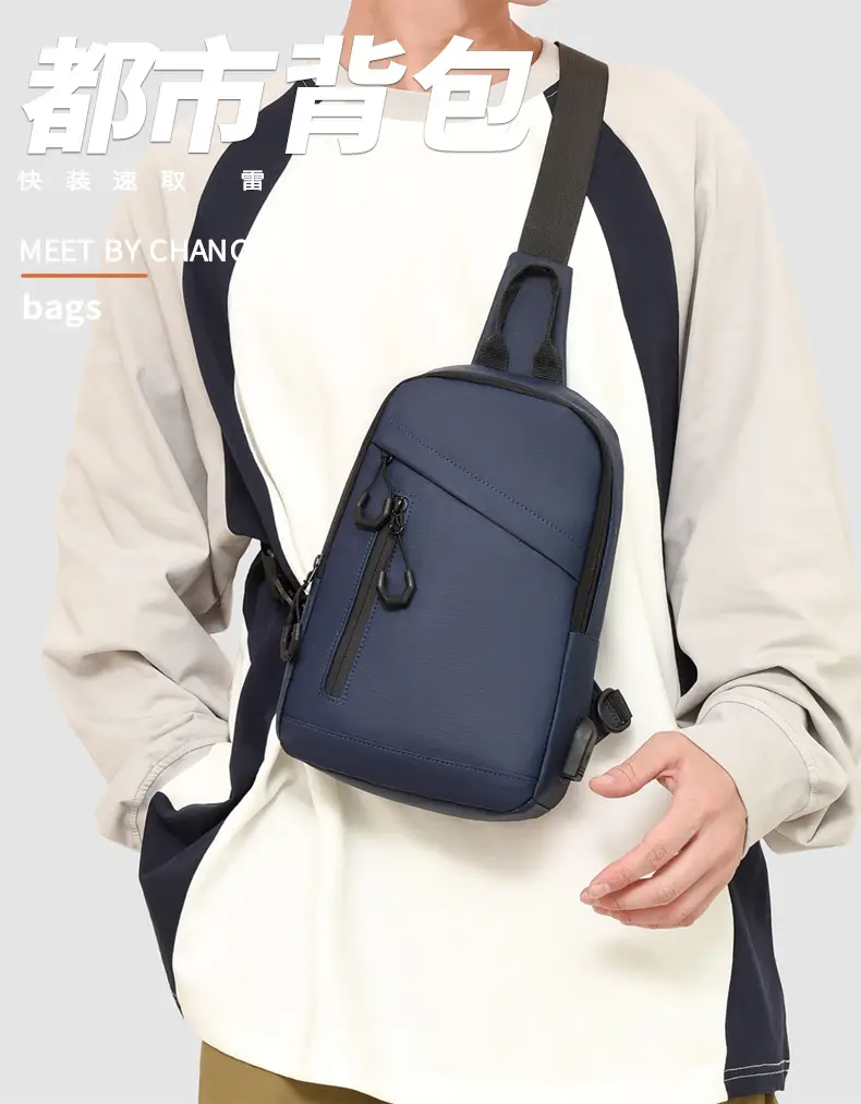 Men's Large Capacity Leather Film Crossbody Bag Black Blue — feature 15