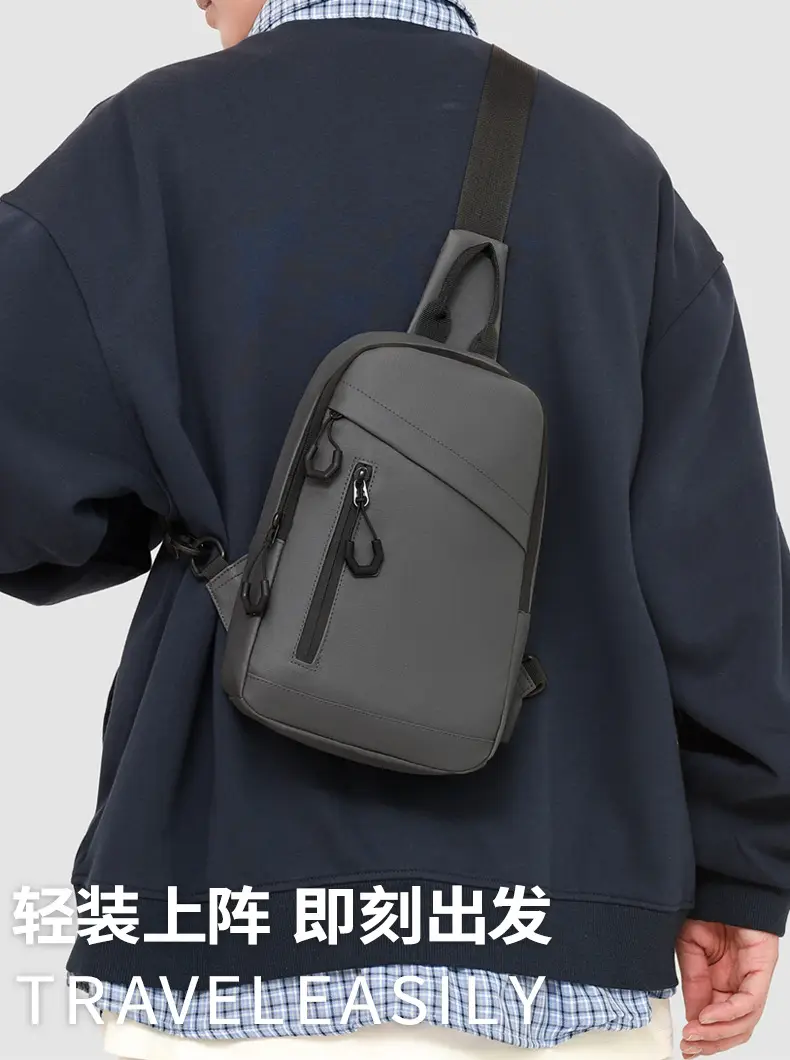 Men's Large Capacity Leather Film Crossbody Bag Black Blue — feature 16