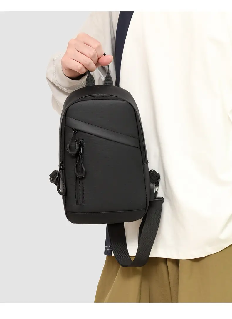Men's Large Capacity Leather Film Crossbody Bag Black Blue — feature 27