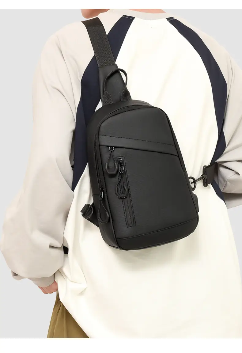 Men's Large Capacity Leather Film Crossbody Bag Black Blue — feature 28