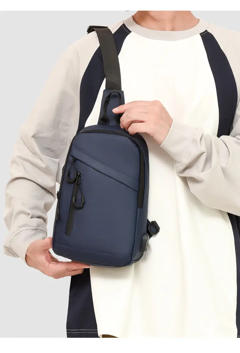Men's Large Capacity Leather Film Crossbody Bag Black Blue — feature 29