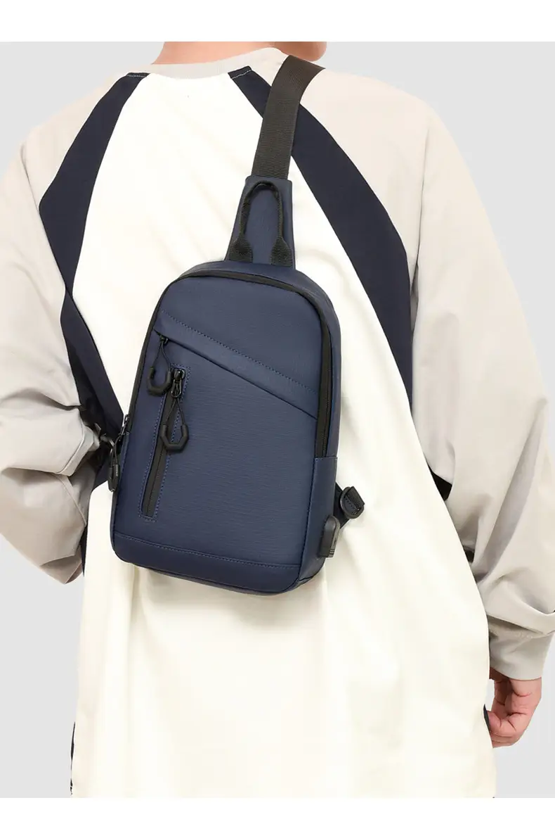 Men's Large Capacity Leather Film Crossbody Bag Black Blue — feature 30