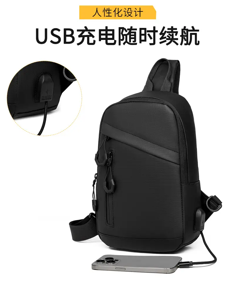 Men's Large Capacity Leather Film Crossbody Bag Black Blue — feature 8
