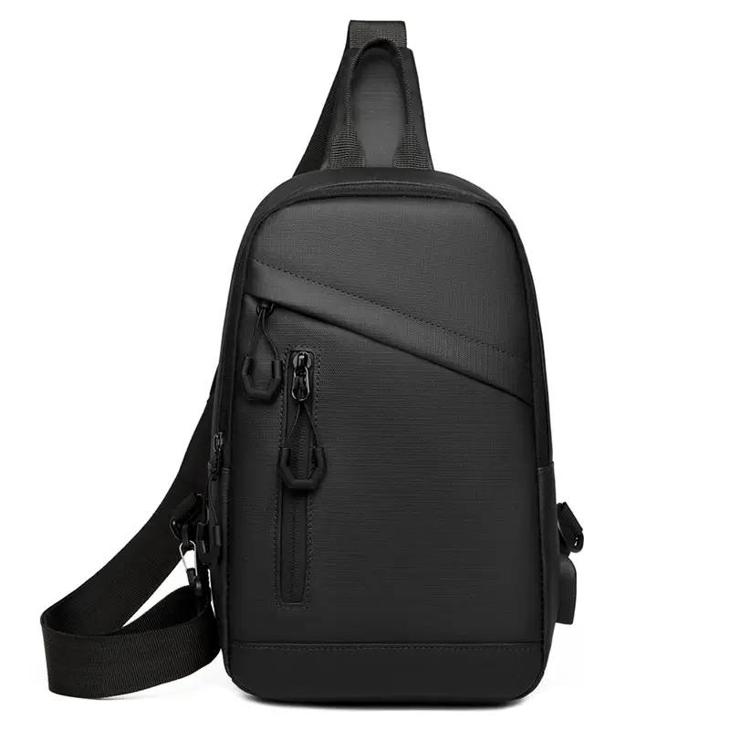 Men's Large Capacity Leather Film Crossbody Bag Black Blue - Image 2