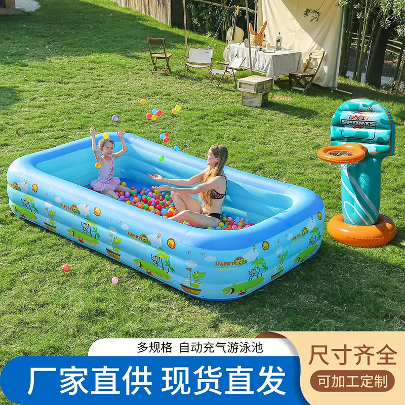 Inflatable Swimming Pool Thickened Blue and White Printed Children's Swimming Pool Adult Outdoor Foldable Bath Pool Infant Swimming Pool