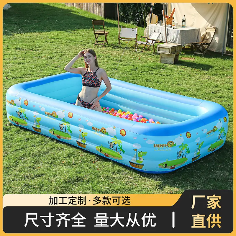 Inflatable Swimming Pool Thickened Blue and White Printed Children's Swimming Pool Adult Outdoor Foldable Bath Pool Infant Swimming Pool