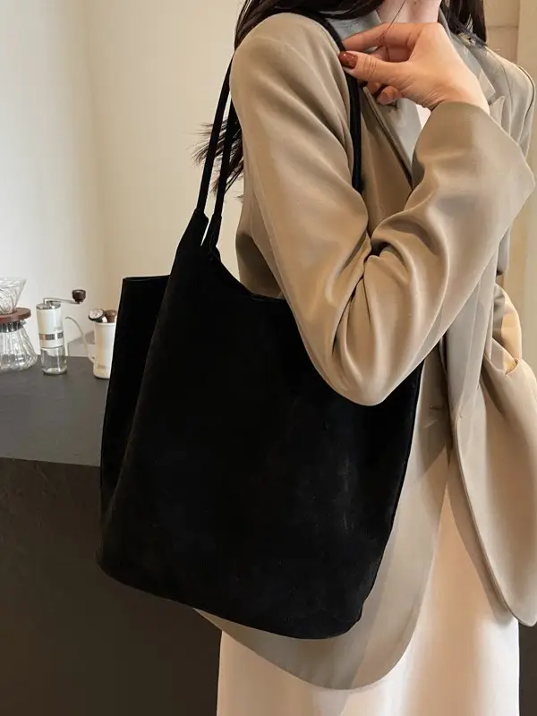 Women's Suede Shoulder Bag Large Capacity Brown - Image 8