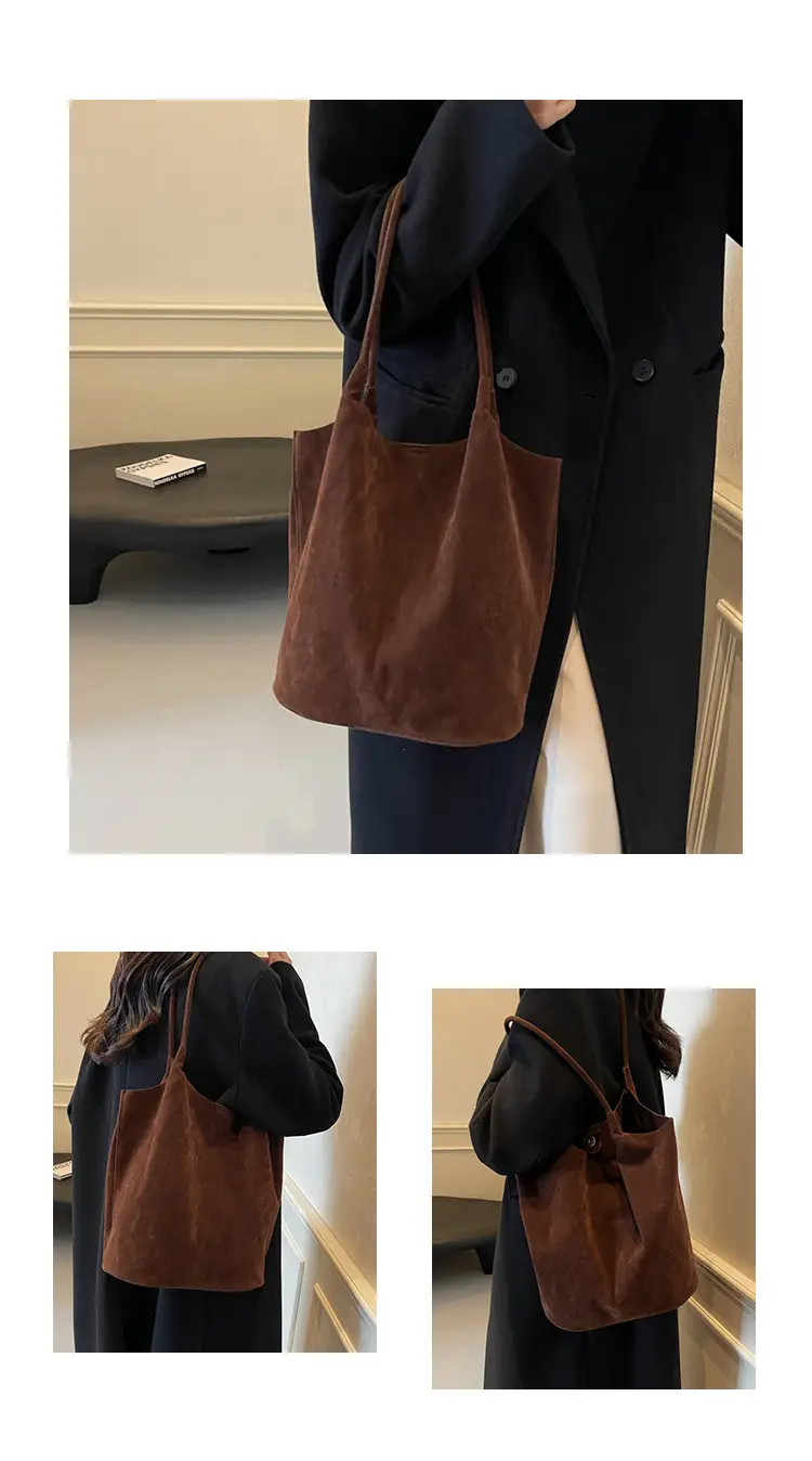 Women's Suede Shoulder Bag Large Capacity Brown — feature 19