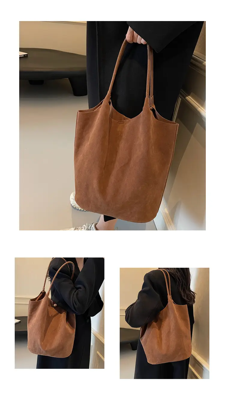 Women's Suede Shoulder Bag Large Capacity Brown — feature 22