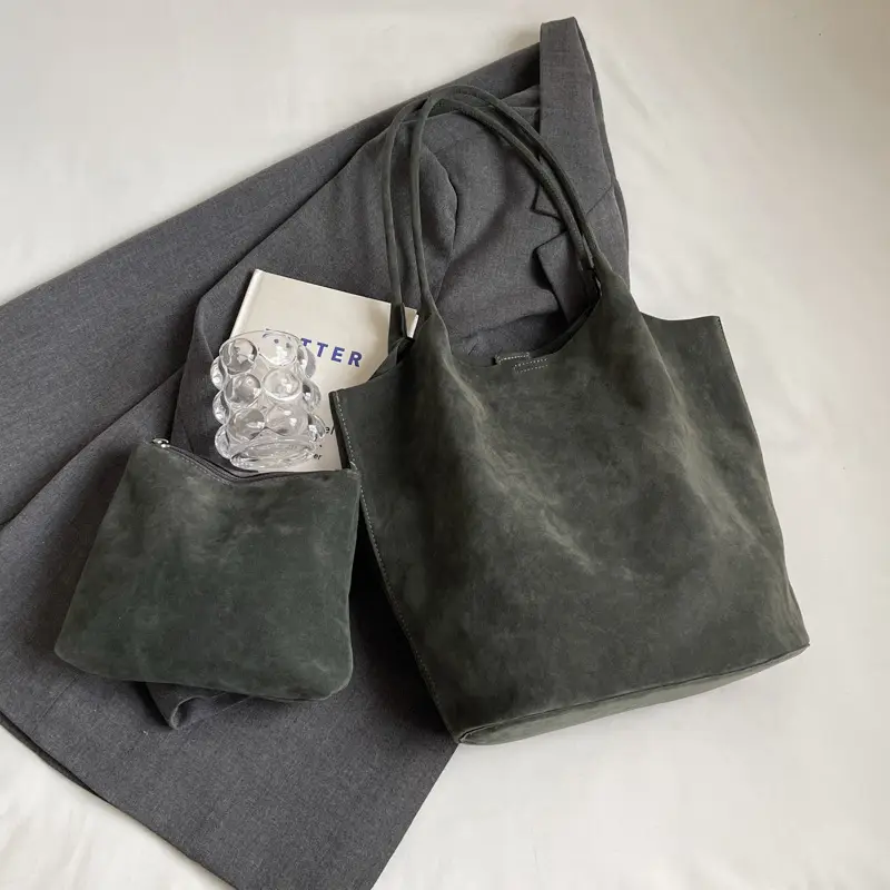 Women's Suede Shoulder Bag Large Capacity Brown - Image 2