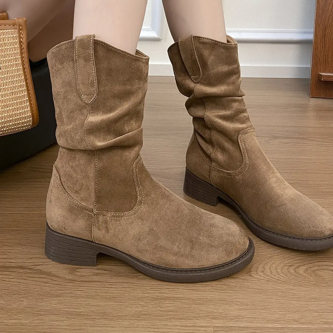 Thick-Soled Short Western Cowboy Boots Korean Style Short Boots Thick Heel Boots Women's Shoes 2025 Autumn New Pile Knight Boots - Image 4