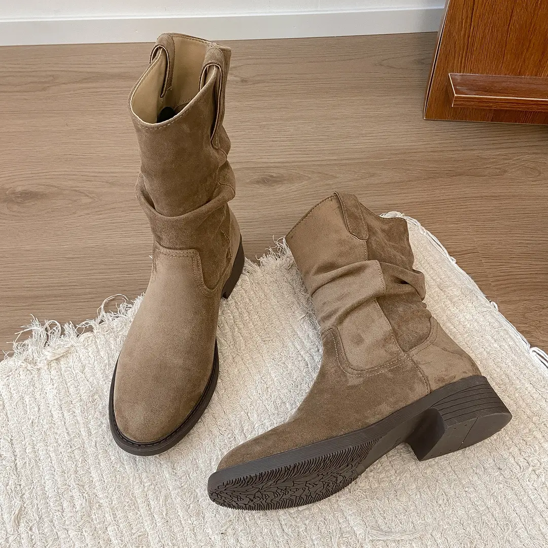 Thick-Soled Short Western Cowboy Boots Korean Style Short Boots Thick Heel Boots Women's Shoes 2025 Autumn New Pile Knight Boots - Image 2