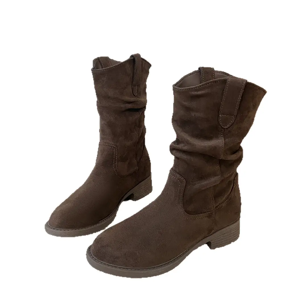 Thick-Soled Short Western Cowboy Boots Korean Style Short Boots Thick Heel Boots Women's Shoes 2025 Autumn New Pile Knight Boots - Image 6