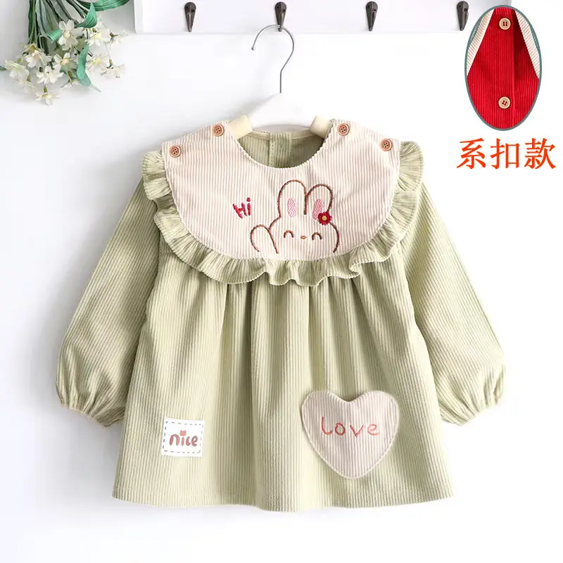Coveralls for Baby Girls and Kidsren, Waterproof, Anti-Dirty, Thick, Reverse Dressing, Eating Bibs, Kindergarten Baby Protective Clothing, Autumn and Winter