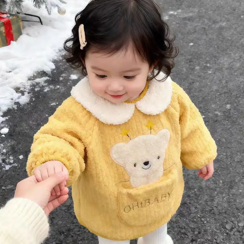 Coveralls for Baby Girls and Kidsren, Waterproof, Anti-Dirty, Thick, Reverse Dressing, Eating Bibs, Kindergarten Baby Protective Clothing, Autumn and Winter