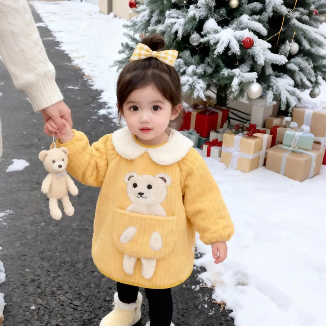Coveralls for Baby Girls and Kidsren, Waterproof, Anti-Dirty, Thick, Reverse Dressing, Eating Bibs, Kindergarten Baby Protective Clothing, Autumn and Winter