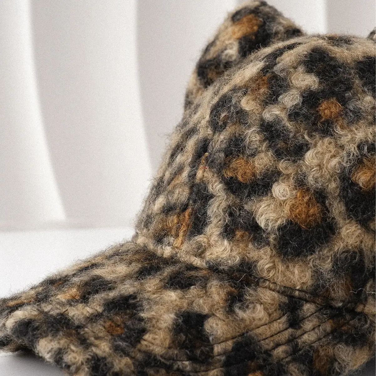 Leopard Print Cat Ear Cap with Lamb Fleece Warm Sunshade - Image 5