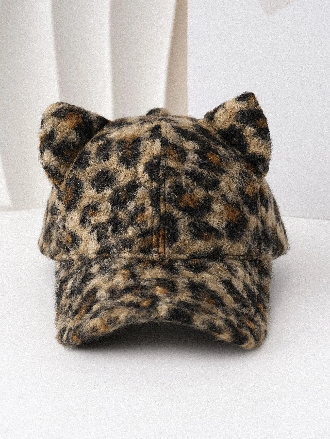 Leopard Print Cat Ear Cap with Lamb Fleece Warm Sunshade — feature 3