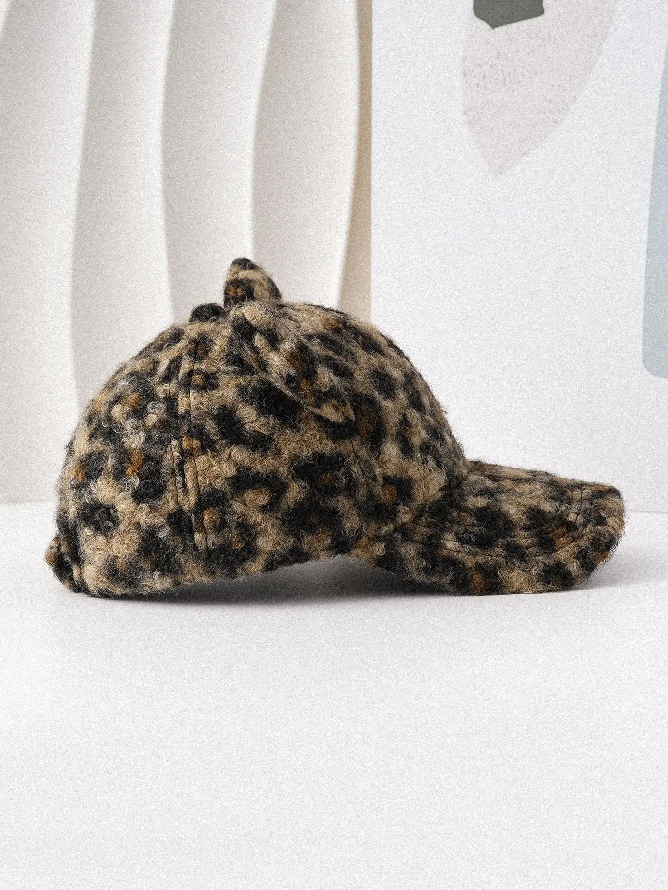 Leopard Print Cat Ear Cap with Lamb Fleece Warm Sunshade — feature 4