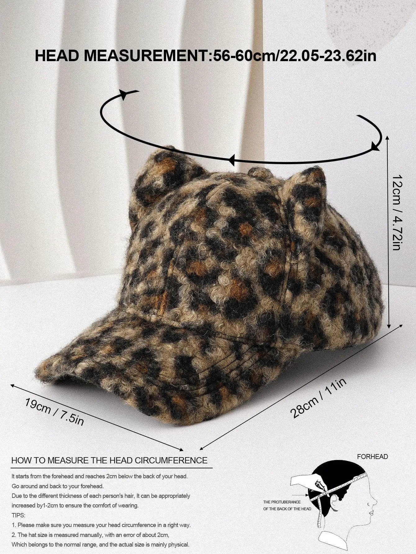Leopard Print Cat Ear Cap with Lamb Fleece Warm Sunshade — feature 7