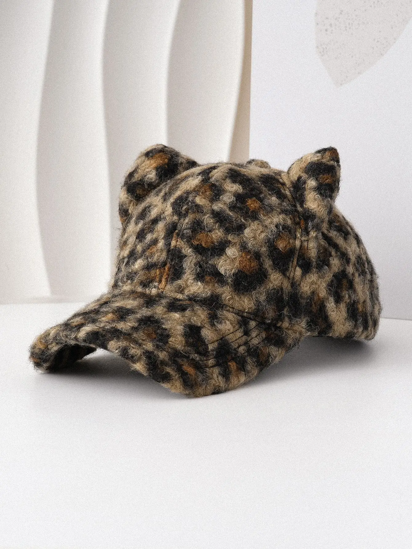 Leopard Print Cat Ear Cap with Lamb Fleece Warm Sunshade - Image 2