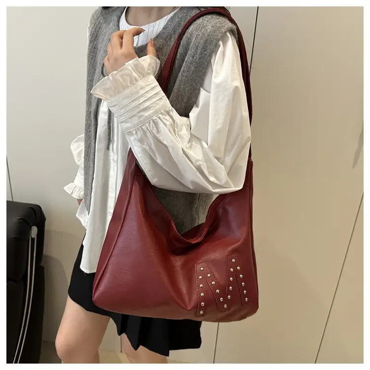 Red Leather Shoulder Bag for Women Large Capacity — feature 8