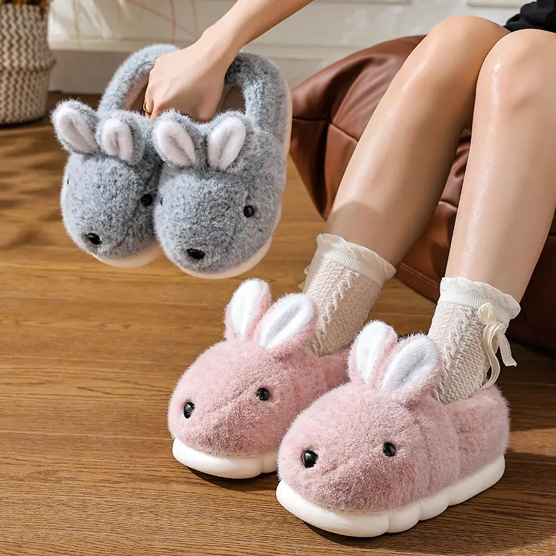 Winter Cotton Slippers for Women, Warm Plus Plush Thick-Soled Home Bags and Parent-Child Bunny Kidsren's Slippers