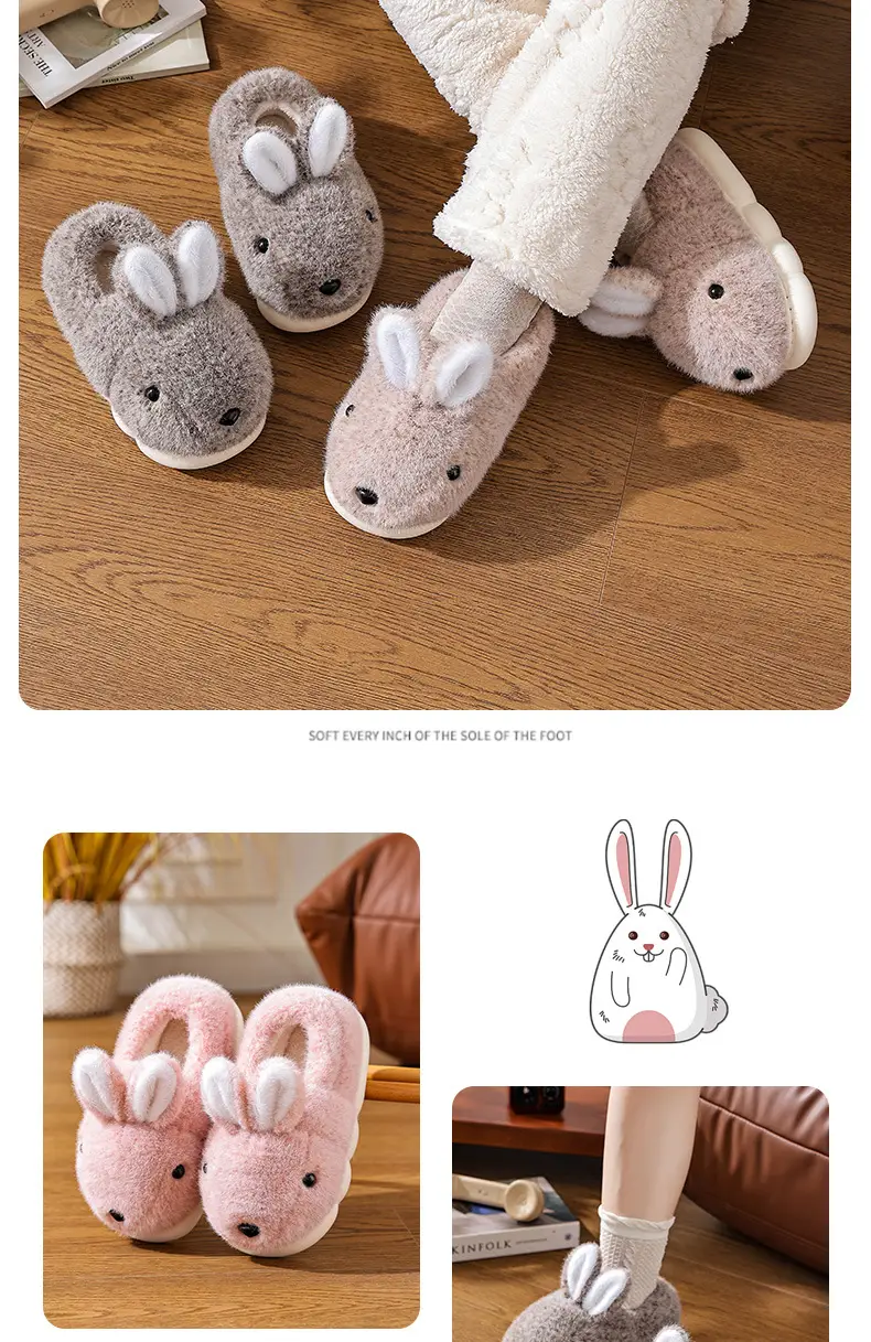 Winter Cotton Slippers for Women, Warm Plus Plush Thick-Soled Home Bags and Parent-Child Bunny Kidsren's Slippers — feature 14