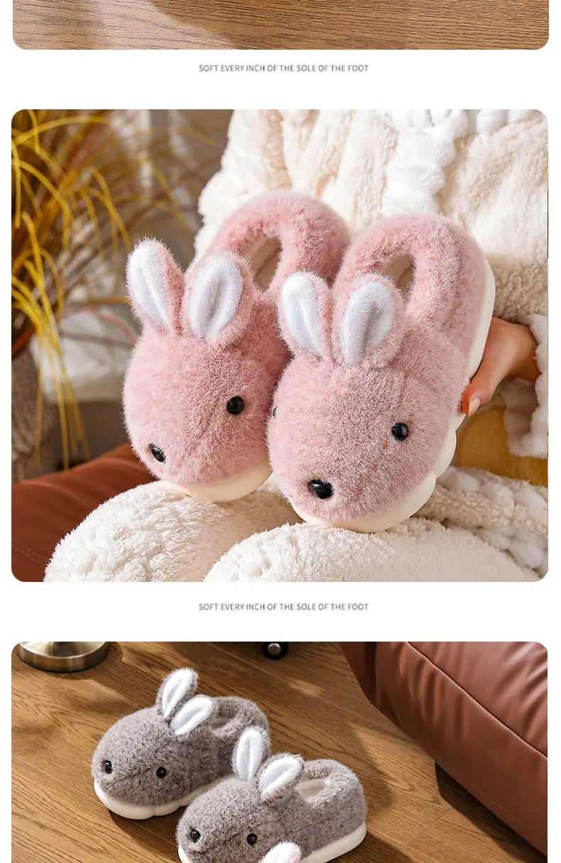 Winter Cotton Slippers for Women, Warm Plus Plush Thick-Soled Home Bags and Parent-Child Bunny Kidsren's Slippers — feature 16