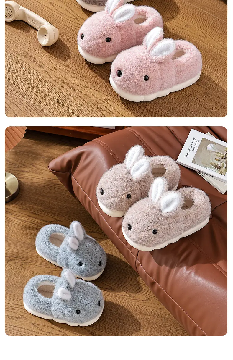 Winter Cotton Slippers for Women, Warm Plus Plush Thick-Soled Home Bags and Parent-Child Bunny Kidsren's Slippers — feature 17
