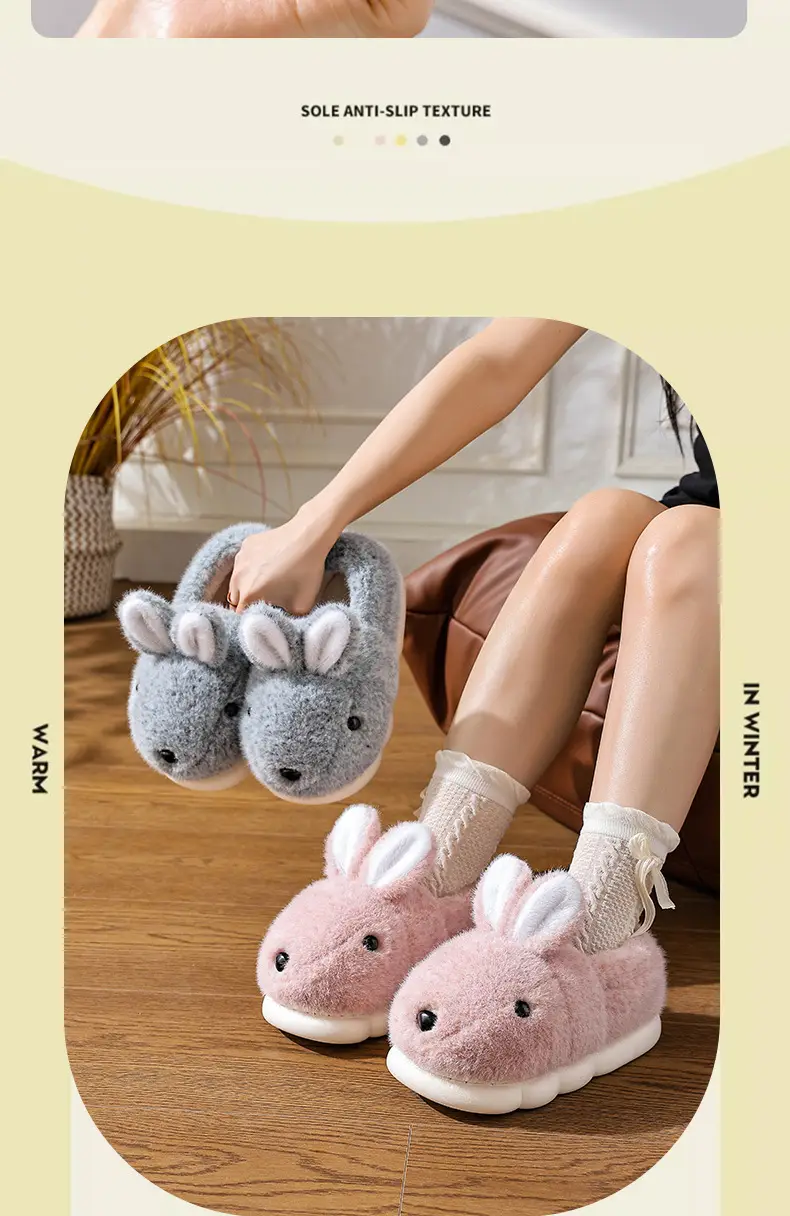 Winter Cotton Slippers for Women, Warm Plus Plush Thick-Soled Home Bags and Parent-Child Bunny Kidsren's Slippers — feature 9