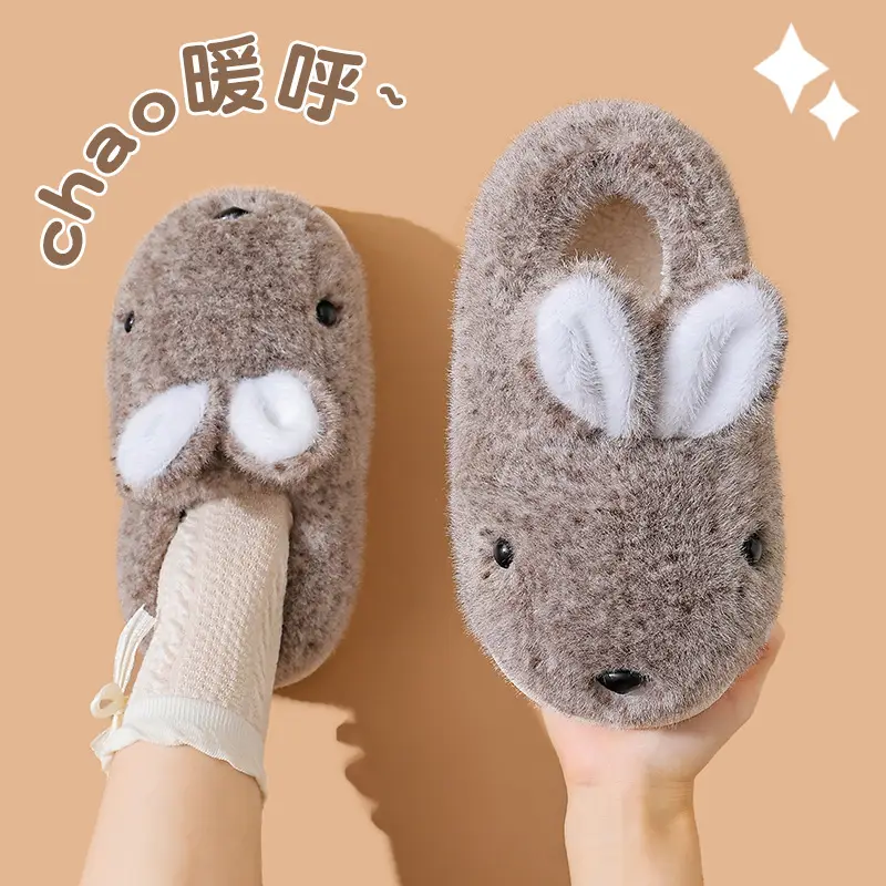 Winter Cotton Slippers for Women, Warm Plus Plush Thick-Soled Home Bags and Parent-Child Bunny Kidsren's Slippers