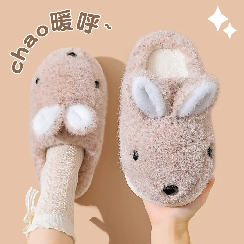 Winter Cotton Slippers for Women, Warm Plus Plush Thick-Soled Home Bags and Parent-Child Bunny Kidsren's Slippers