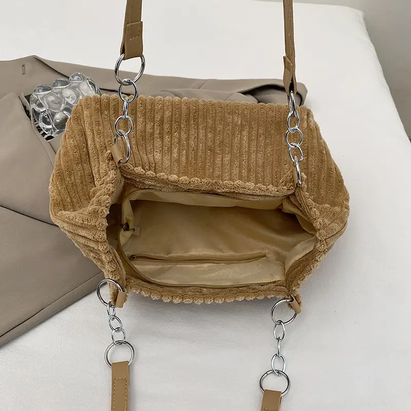 Women's Corduroy Chain Shoulder Bag 2026 Brown - Image 6