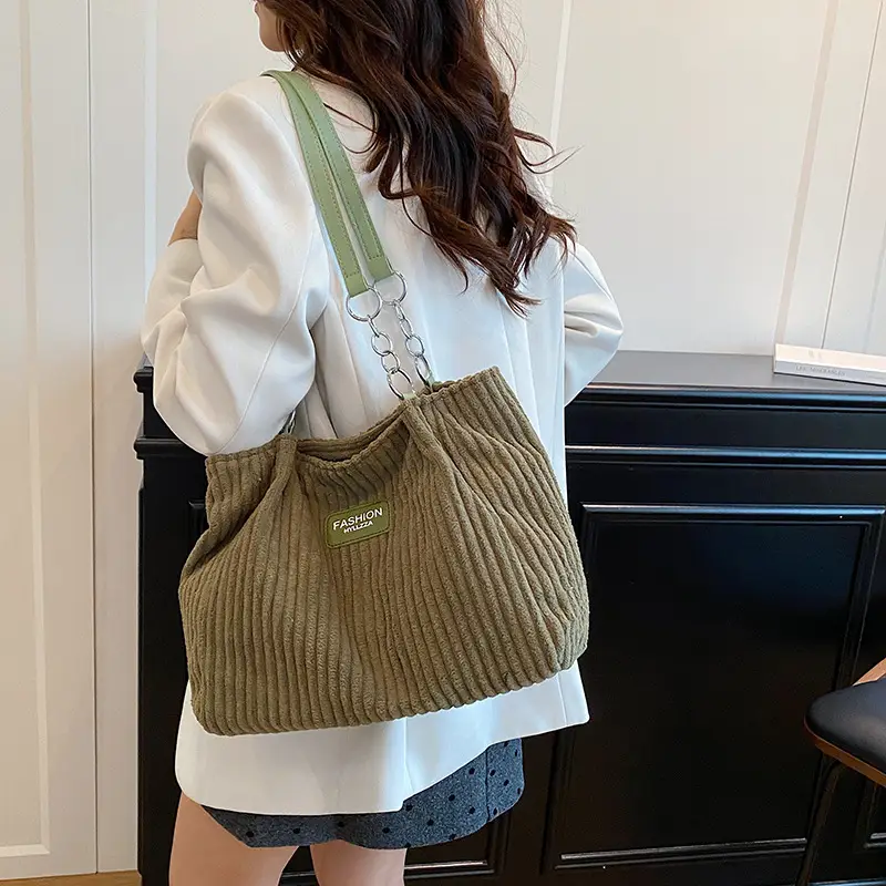 Women's Corduroy Chain Shoulder Bag 2026 Brown - Image 7