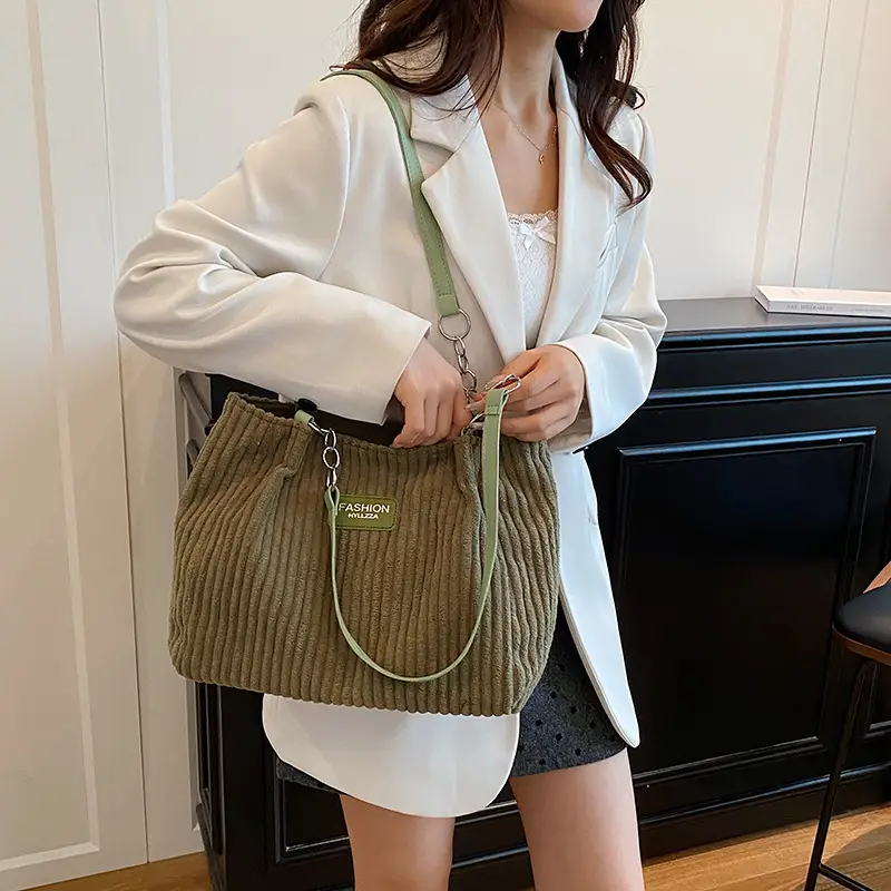 Women's Corduroy Chain Shoulder Bag 2026 Brown - Image 8