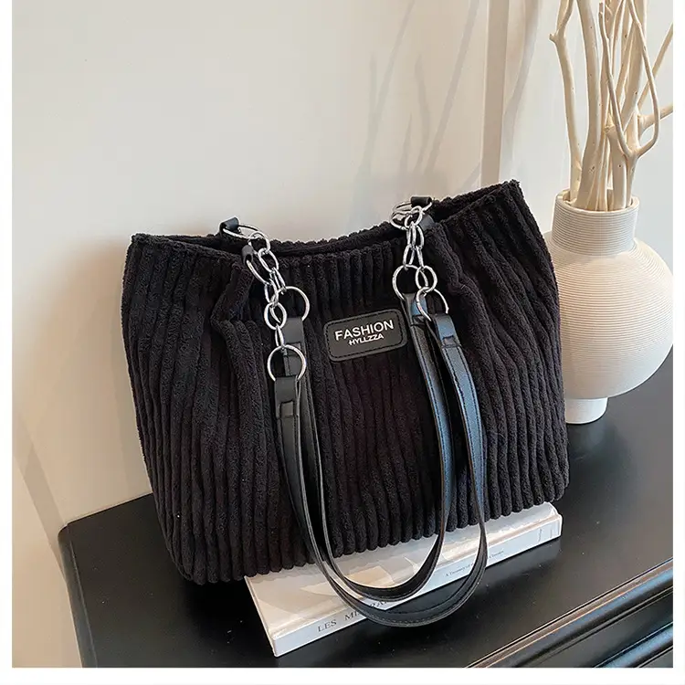 Women's Corduroy Chain Shoulder Bag 2026 Brown — feature 13
