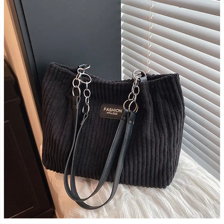 Women's Corduroy Chain Shoulder Bag 2026 Brown — feature 14