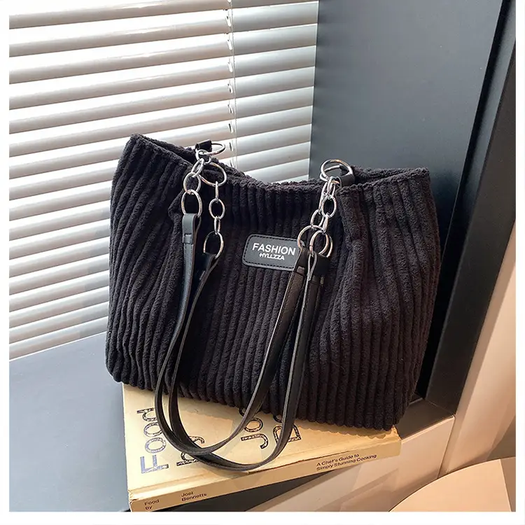 Women's Corduroy Chain Shoulder Bag 2026 Brown — feature 16