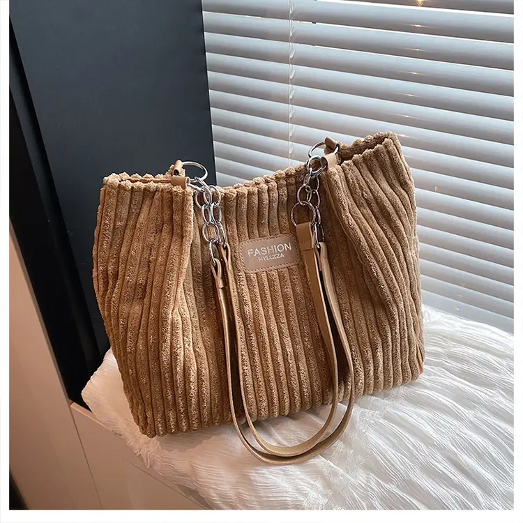 Women's Corduroy Chain Shoulder Bag 2026 Brown — feature 18