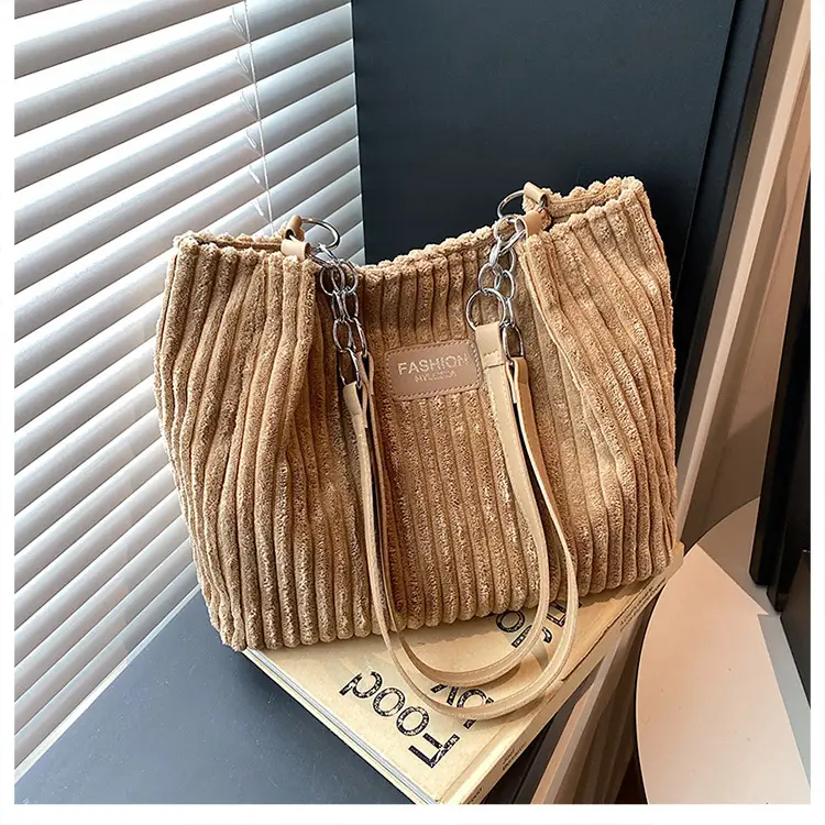 Women's Corduroy Chain Shoulder Bag 2026 Brown — feature 19