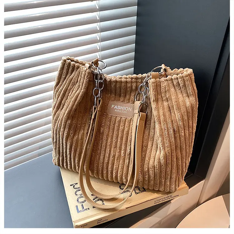 Women's Corduroy Chain Shoulder Bag 2026 Brown — feature 20
