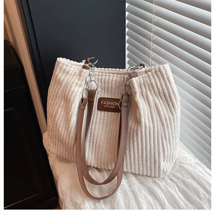 Women's Corduroy Chain Shoulder Bag 2026 Brown — feature 21