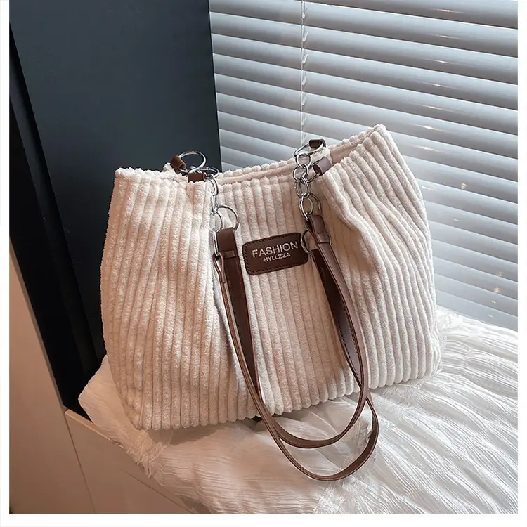 Women's Corduroy Chain Shoulder Bag 2026 Brown — feature 22