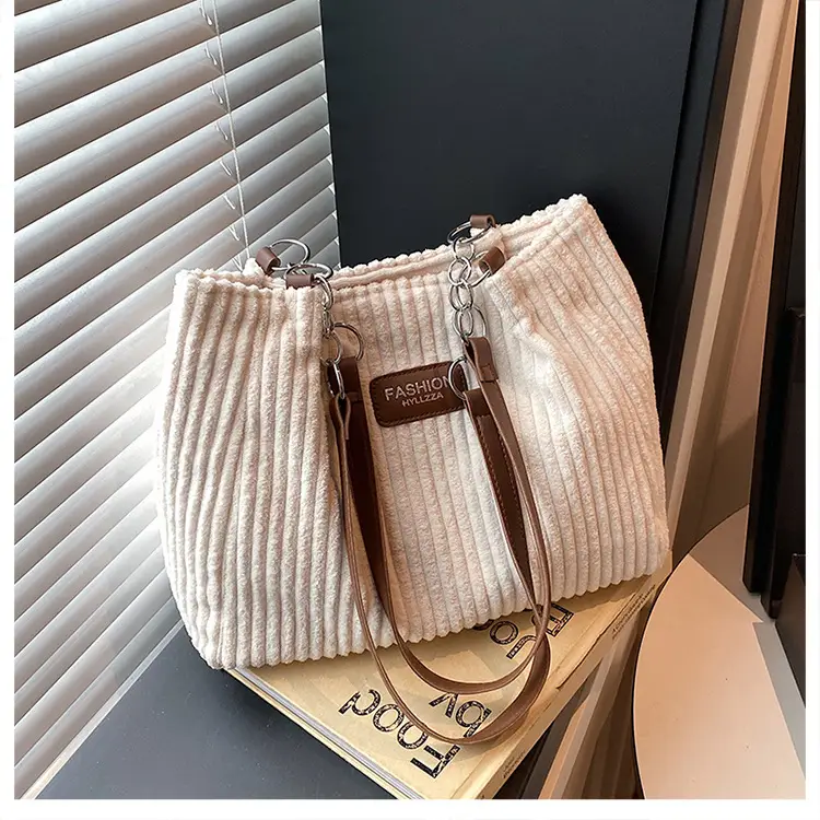Women's Corduroy Chain Shoulder Bag 2026 Brown — feature 23