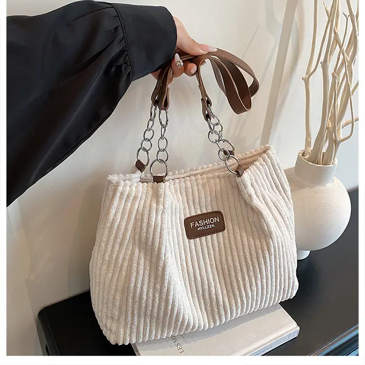 Women's Corduroy Chain Shoulder Bag 2026 Brown — feature 25