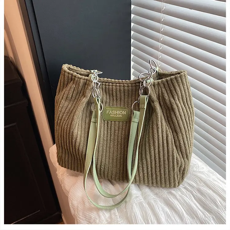 Women's Corduroy Chain Shoulder Bag 2026 Brown — feature 26